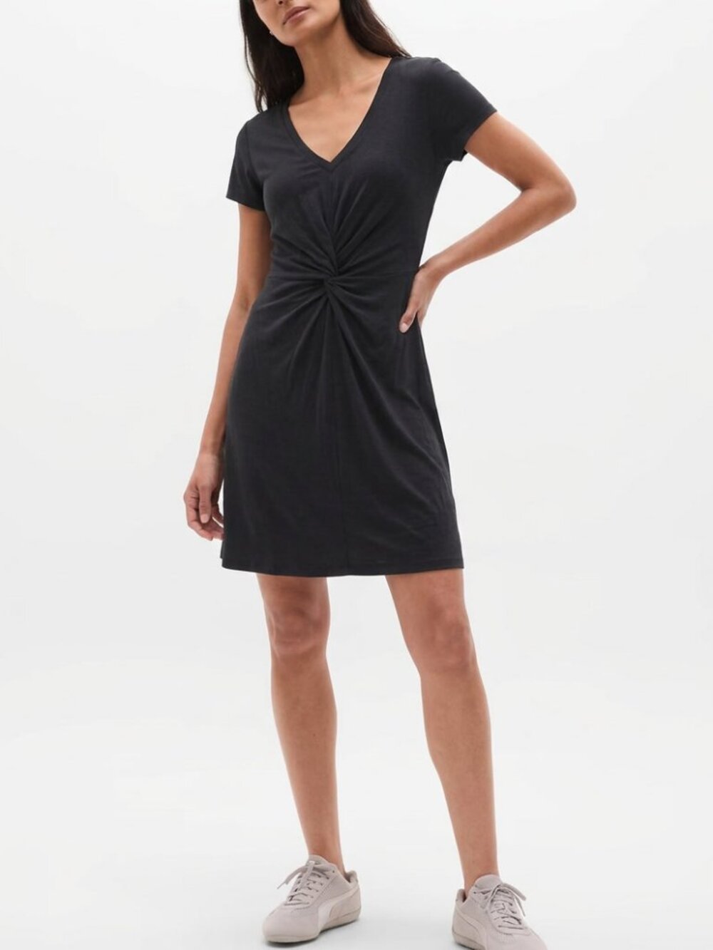 Athleta V-Neck Short Sleeve Black Dress Size XXS